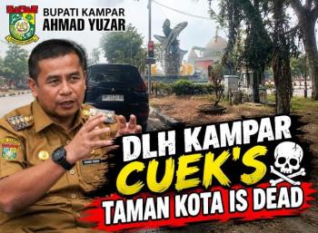 Diduga Tidak Disiram, DLH Kampar Dinilai Cuek's Rumput Taman Kota di Bangkinang 'Is Dead'