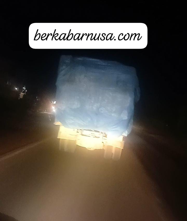 Nekat.!!! Truk Colt Diesel Bawa Kayu Bulat Jam 2 Malam Melintasi Jalan Kubang Raya Desa Tarai Bangun